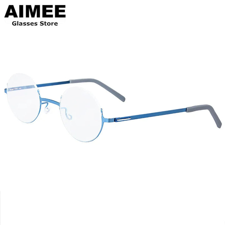 Aimee Women's Semi Rim Round Screwless Titanium Eyeglasses 198802