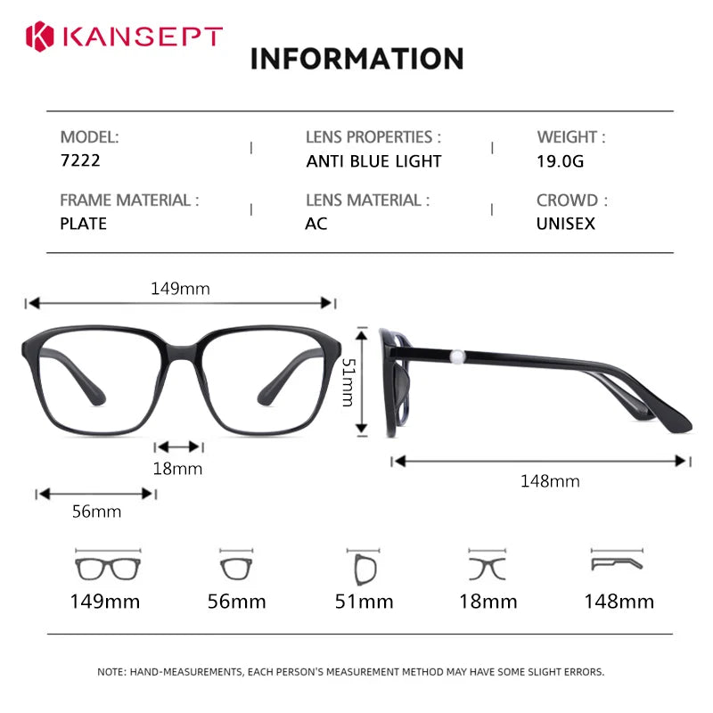 Kansept Unisex Full Rim Square Tr 90 Alloy Reading Glasses 77222