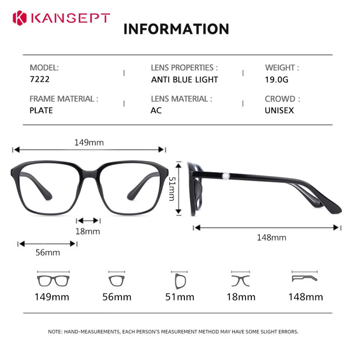 Kansept Unisex Full Rim Square Tr 90 Alloy Reading Glasses 77222