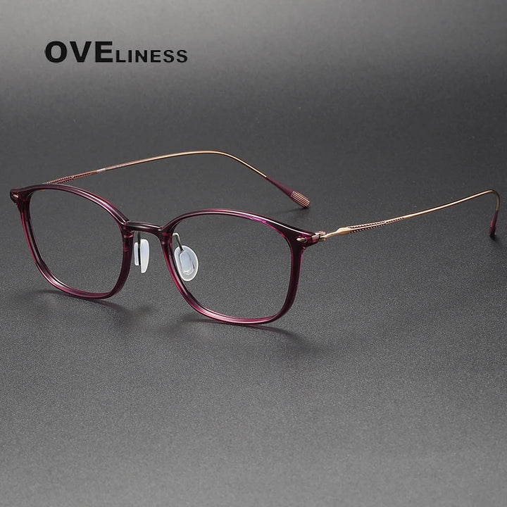 Oveliness Unisex Full Rim Square Acetate Titanium Eyeglasses 8650 Full Rim Oveliness purple rose gold  