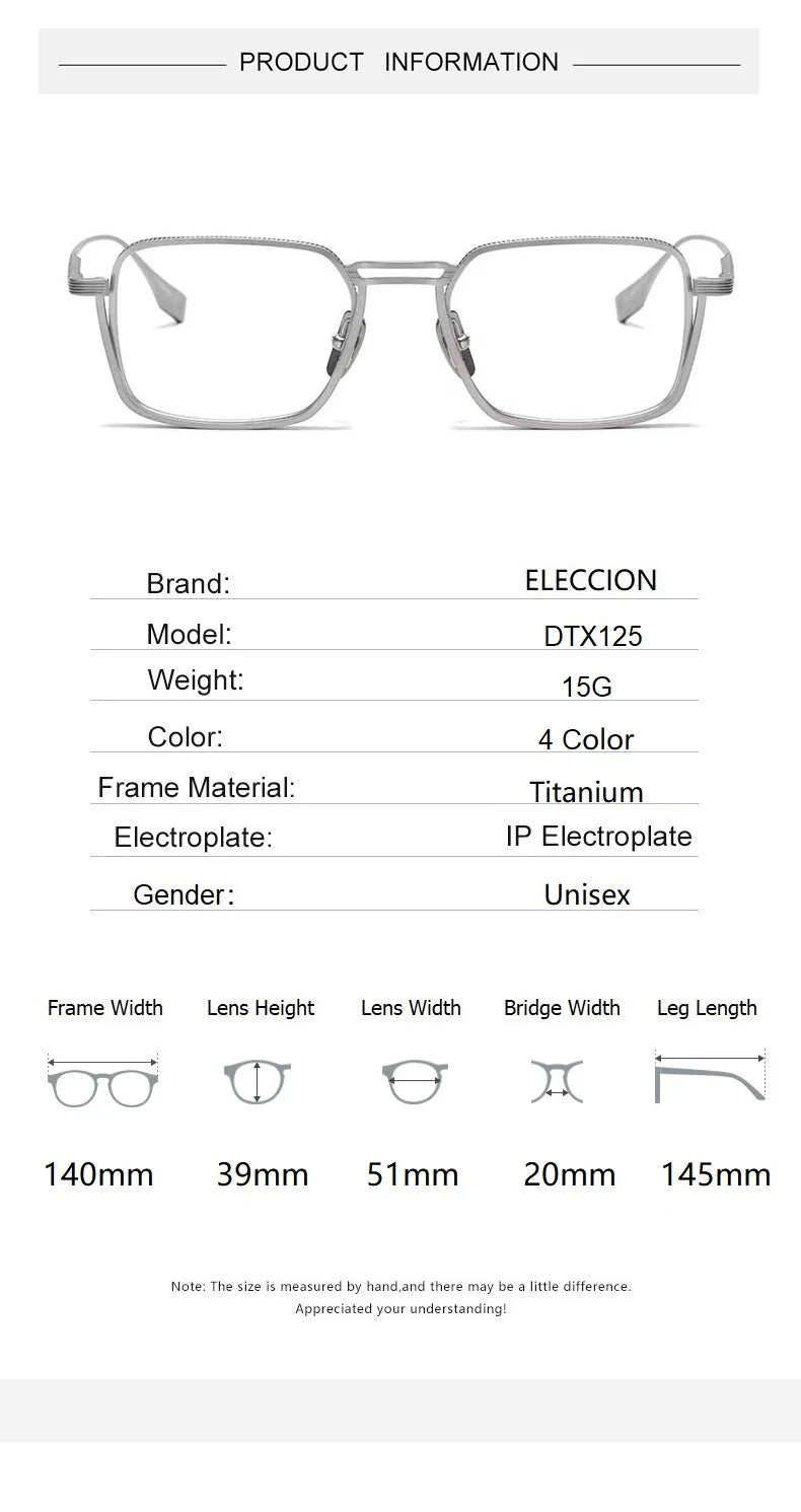 Eleccion Men's Full Rim Square Double Bridge Titanium Eyeglasses 94125 Full Rim Eleccion