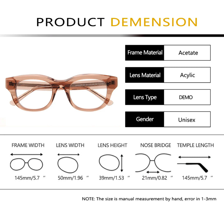 Esnbie Unisex Full Rim Oval Square Thick Acetate Eyeglasses 230401