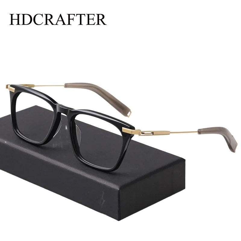 Hdcrafter Men's Full Rim Big Square Titanium Acetate Eyeglasses Dlx403 Full Rim Hdcrafter Eyeglasses   