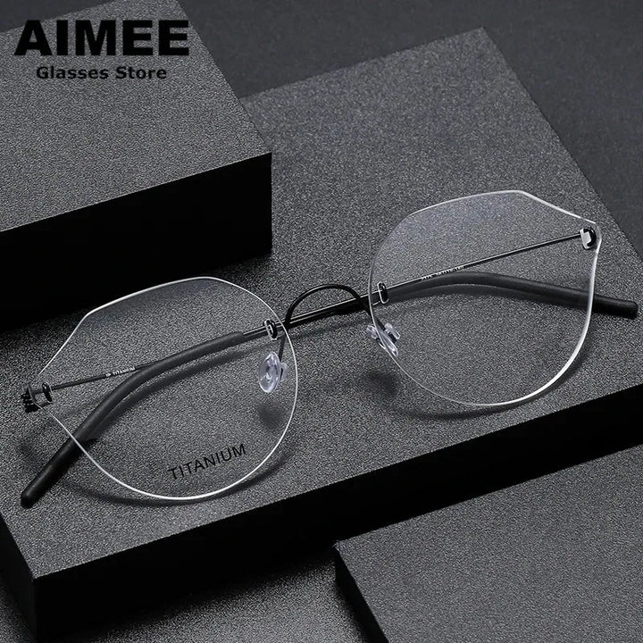 Aimee Women's Rimless Small Flat Top Cat Eye Titanium Eyeglasses 2375 Rimless Aimee   