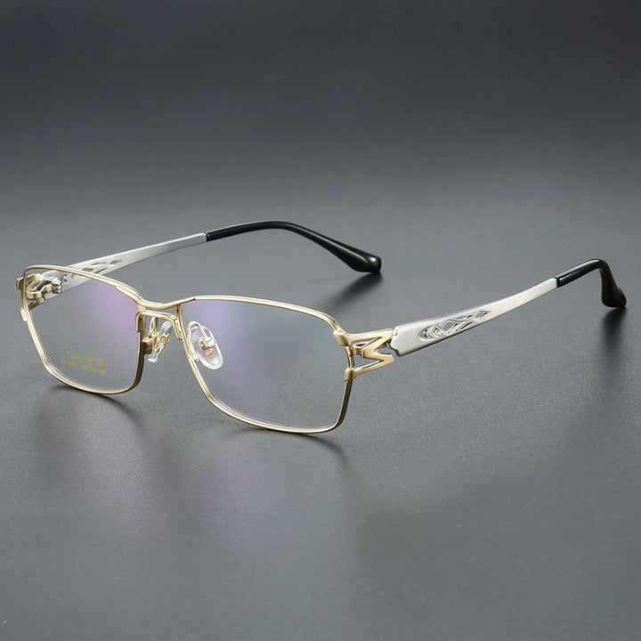 Aror Unisex Full Rim Square Double Bridge Titanium Eyeglasses 96197 Full Rim Aror Gold