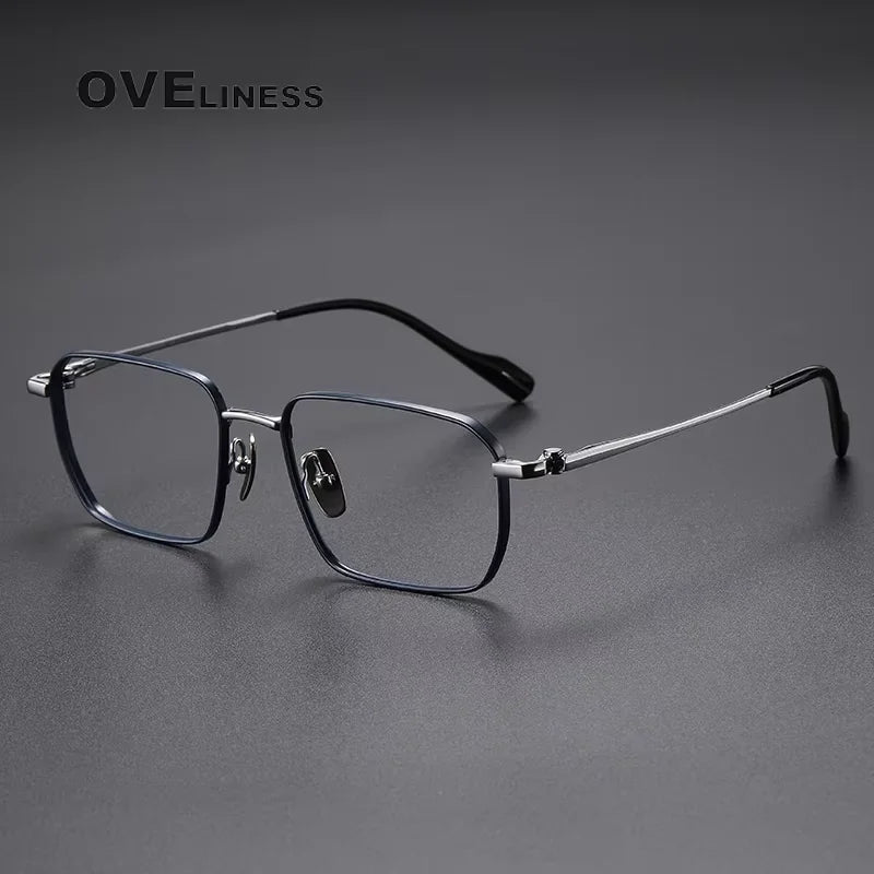 Oveliness Men's Full Rim Polygon Square Titanium Eyeglasses 81013 Full Rim Oveliness blue silver