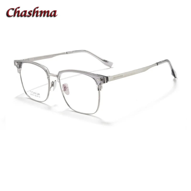 Chashma Ochki Unisex Full Rim Square Acetate Titanium Eyeglasses 7001 Full Rim Chashma Ochki Gray Silver  