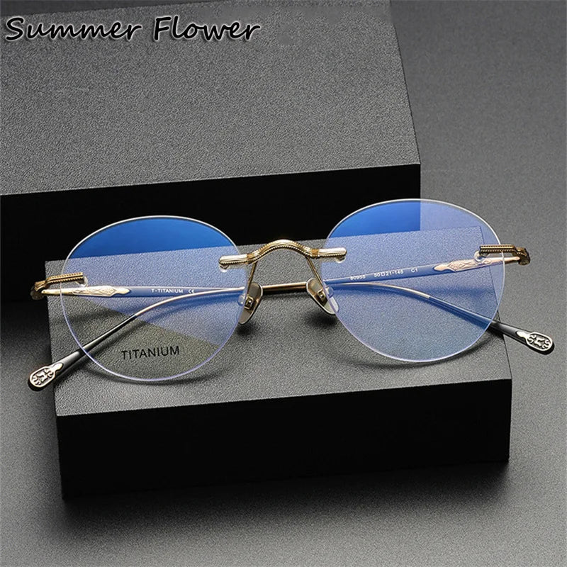 Summer Flower Women's Rimless Oval Round Titanium Eyeglasses 80955 Rimless Summer Flower