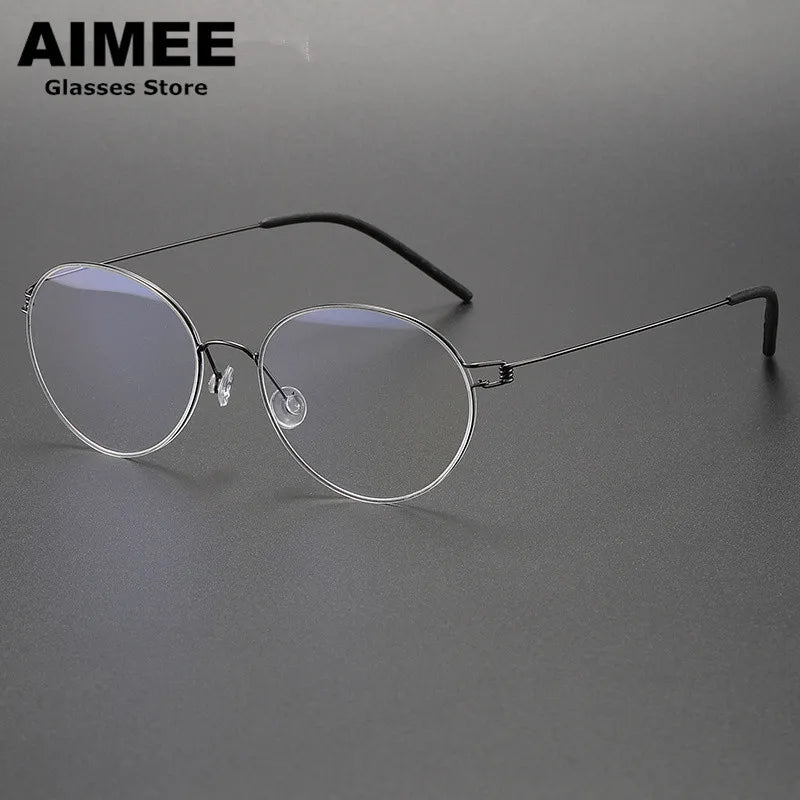 Aimee Unisex Full Rim Oval Round Screwless Titanium Eyeglasses 1318 Full Rim Aimee Gun-Gery  