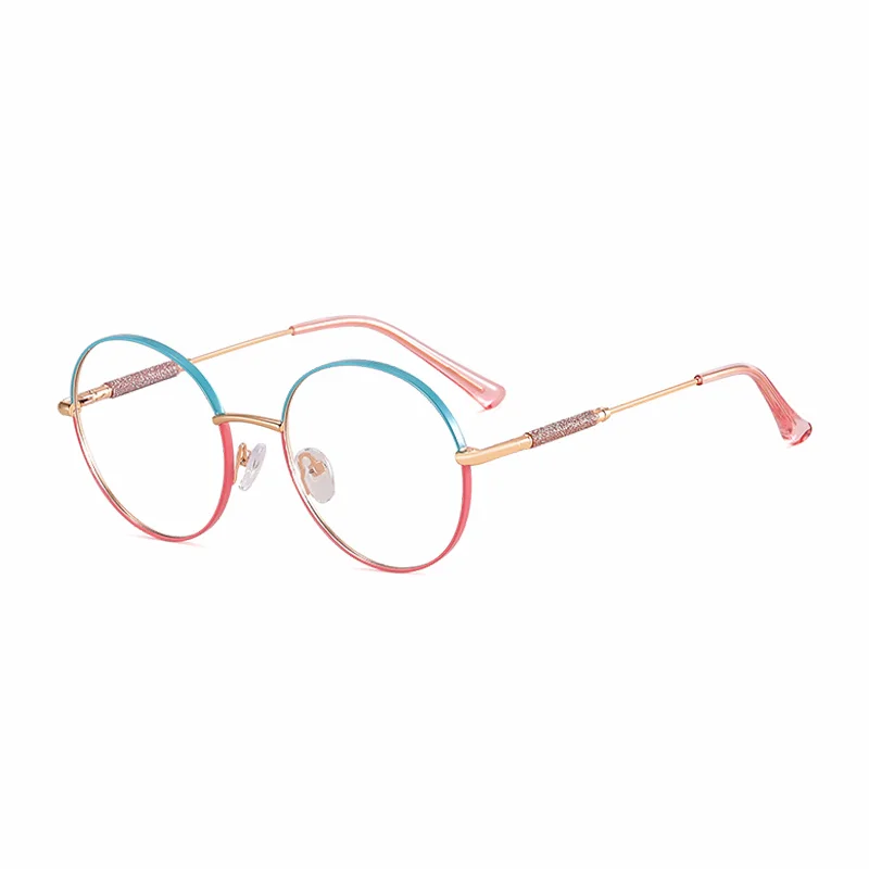 Ralferty Women's Full Rim Round Alloy Acetate Eyeglasses 95818 Full Rim Ralferty C10 Blue Pink CHINA 