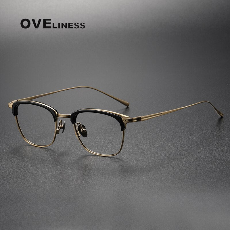 Oveliness Unisex Full Rim Square Acetate Titanium Eyeglasses Kj26 Full Rim Oveliness black gold  