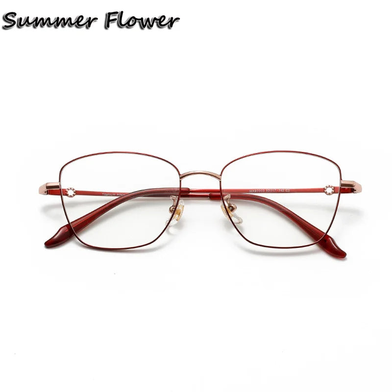 Summer Flower Women's Full Rim Square Cat Eye Titanium Eyeglasses 842003 Full Rim Summer Flower