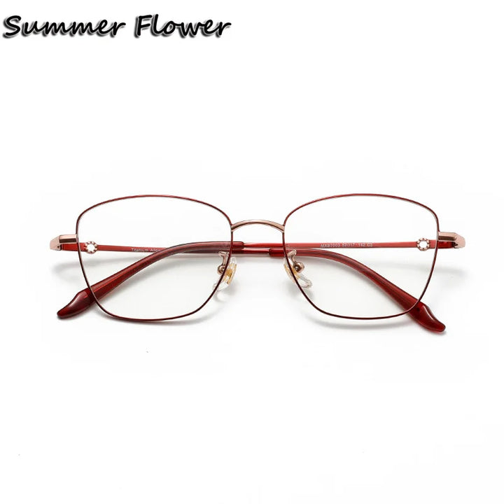 Summer Flower Women's Full Rim Square Cat Eye Titanium Eyeglasses 842003 Full Rim Summer Flower