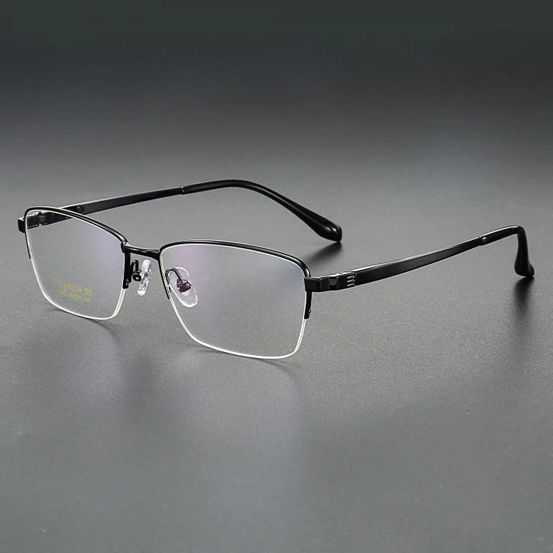 Muzz Men's Semi Rim Big Brow Line Square Titanium Eyeglasses 82912