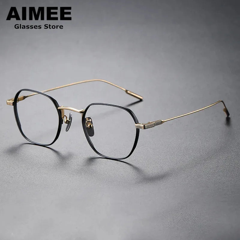 Aimee Unisex Full Rim Flat Top Polygon Titanium Eyeglasses 80808 Full Rim Aimee   