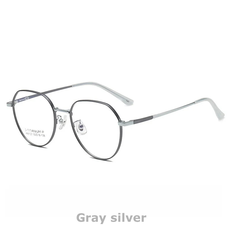 KatKani Womens Full  Rim Round Titanium Eyeglasses 86127 Full Rim KatKani Eyeglasses Gray silver  