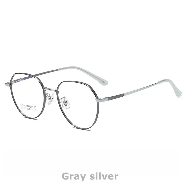 KatKani Womens Full  Rim Round Titanium Eyeglasses 86127 Full Rim KatKani Eyeglasses Gray silver  