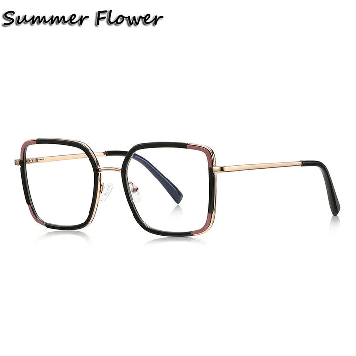 Summer Flower Women's Full Rim Square Tr 90 Titanium Eyeglasses 31354