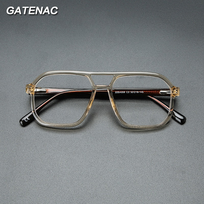 Gatenac Unisex Full Rim Square Double Bridge Acetate Eyeglasses Gxyj1099 Full Rim Gatenac   
