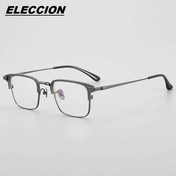 Eleccion Unisex Full Rim Square Titanium Eyeglasses 14405 Full Rim Eleccion Gray CHINA