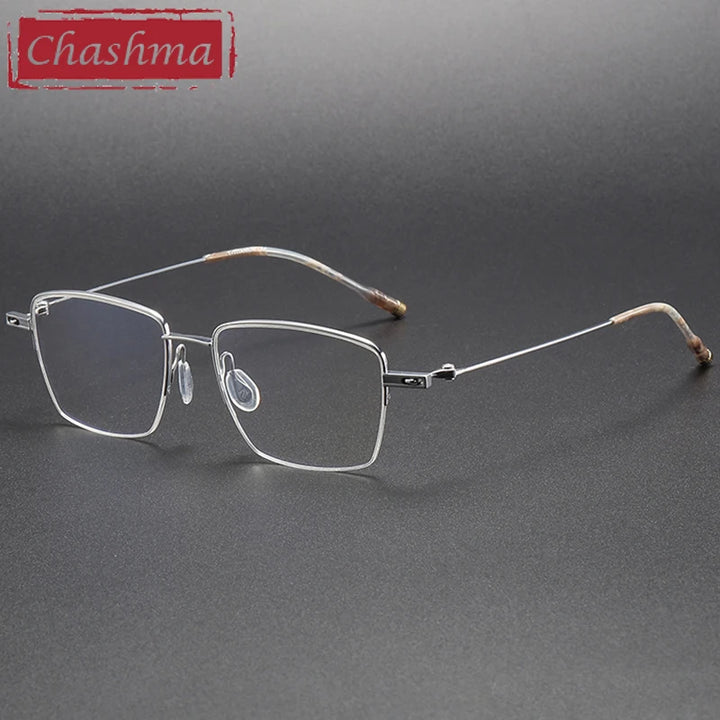 Chashma Unisex Semi Rim Small Square 9g Titanium Eyeglasses 2007 Semi Rim Chashma Silver  