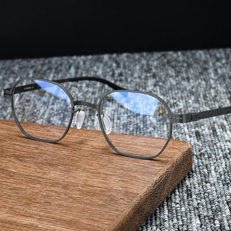 Black Mask Unisex Full Rim Polygon Screwless Titanium Eyeglasses 80993