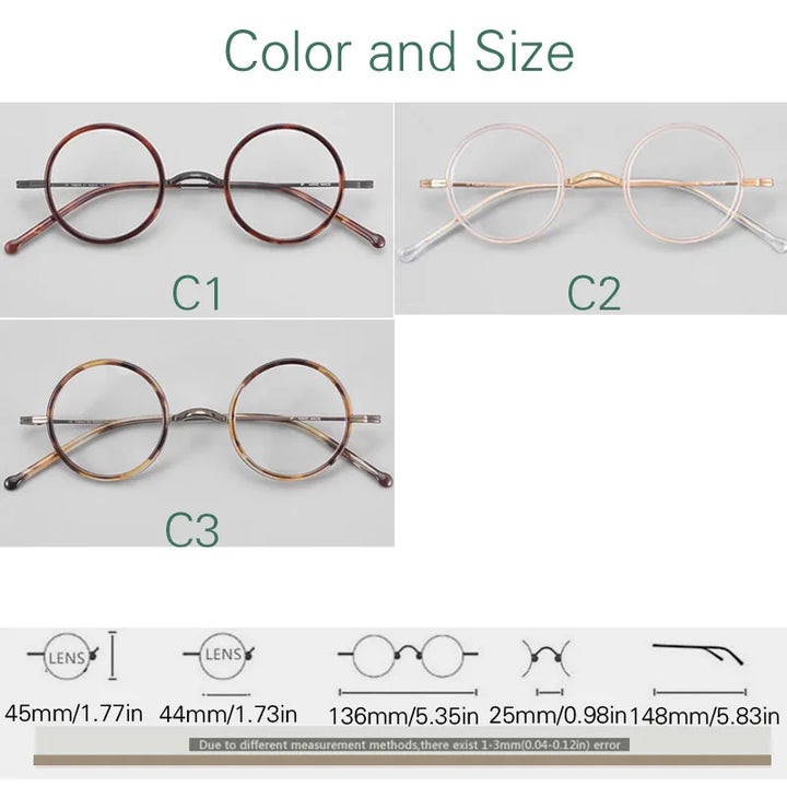 Yujo Women's Full Rim Round Titanium Acetate Eyeglasses 535136