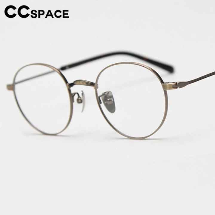 CCspace Unisex Full Rim Round Titanium Eyeglasses 300779 Full Rim CCSpace   