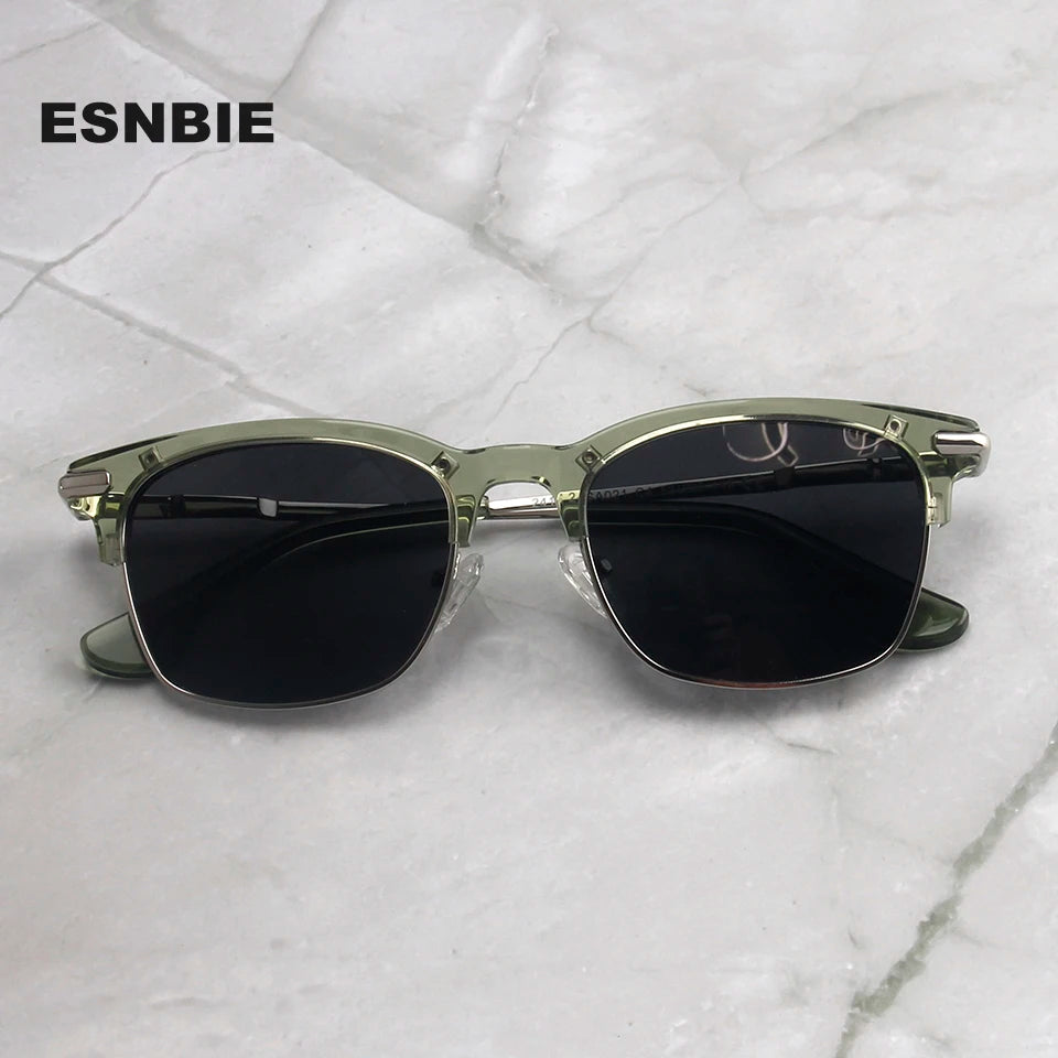 Esnbie Unisex Full Rim Square Brow Line Acetate Alloy Sunglasses 24021