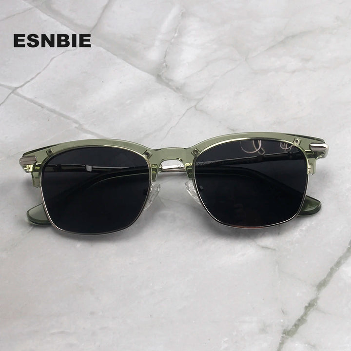 Esnbie Unisex Full Rim Square Brow Line Acetate Alloy Sunglasses 24021
