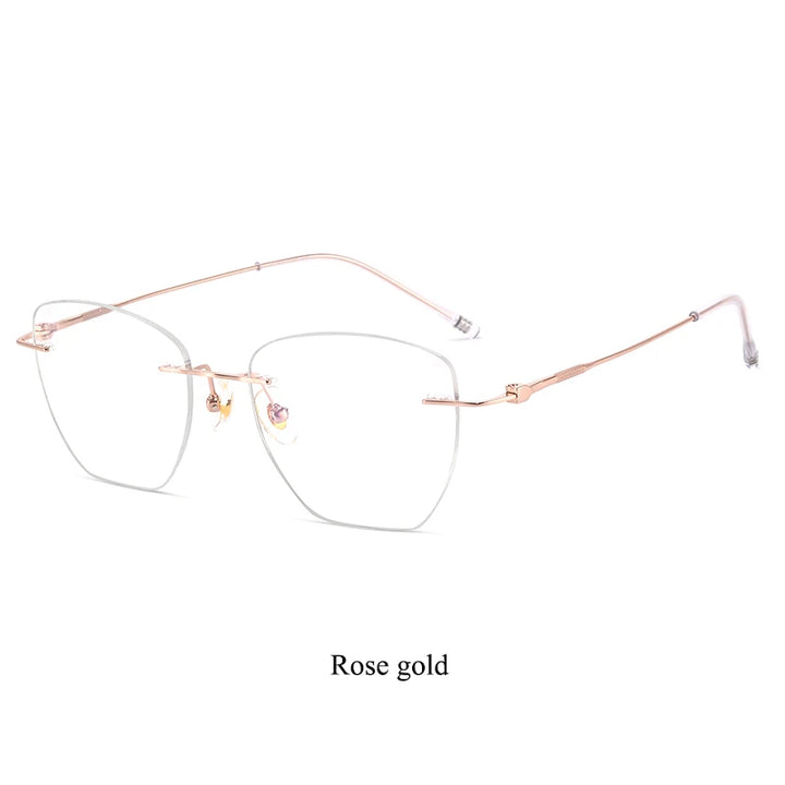 Bclear Women's Rimless Polygon Square Titanium Eyeglasses 46019 Rimless Bclear rose gold