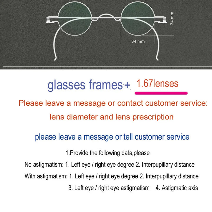 Yujo Unisex Full Rim Round Stainless Steel Custom Eyeglasses Y4042 Full Rim Yujo 167 34 CHINA 