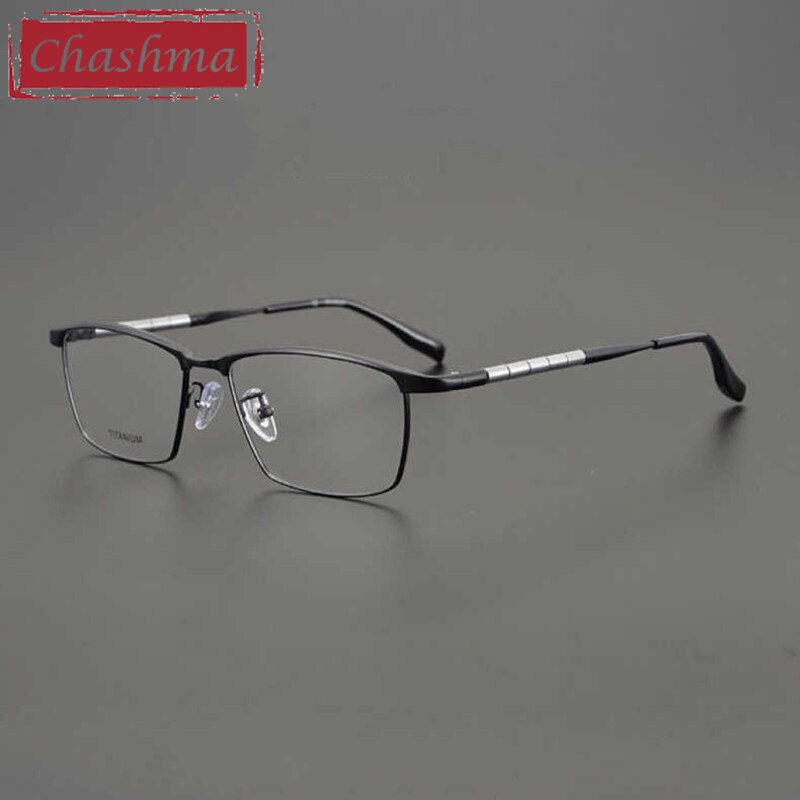 Chashma Men's Full Rim Square Spring Hinge Titanium Eyeglasses 6119 Full Rim Chashma Black  
