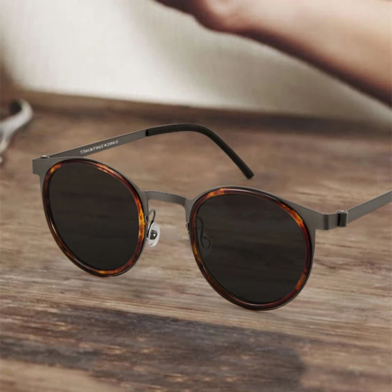 Black Mask Unisex Full Rim Round Titanium Polarized Sunglasses BM-9704S