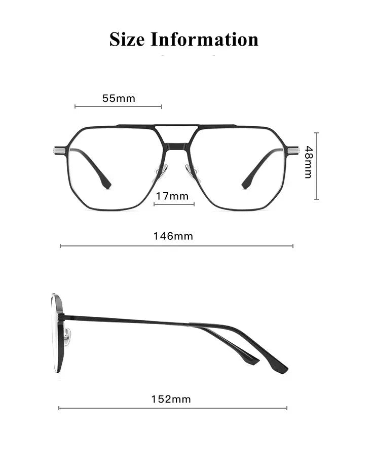 Chashma Ottica Unisex Full Rim Square Double Bridge Eyeglasses Clip On Sunglasses 99064