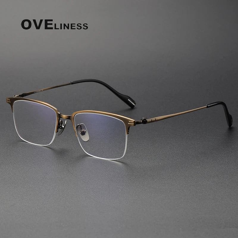 Oveliness Unisex Semi Rim Square Titanium Acetate Eyeglasses 70802 Full Rim Oveliness bronze  