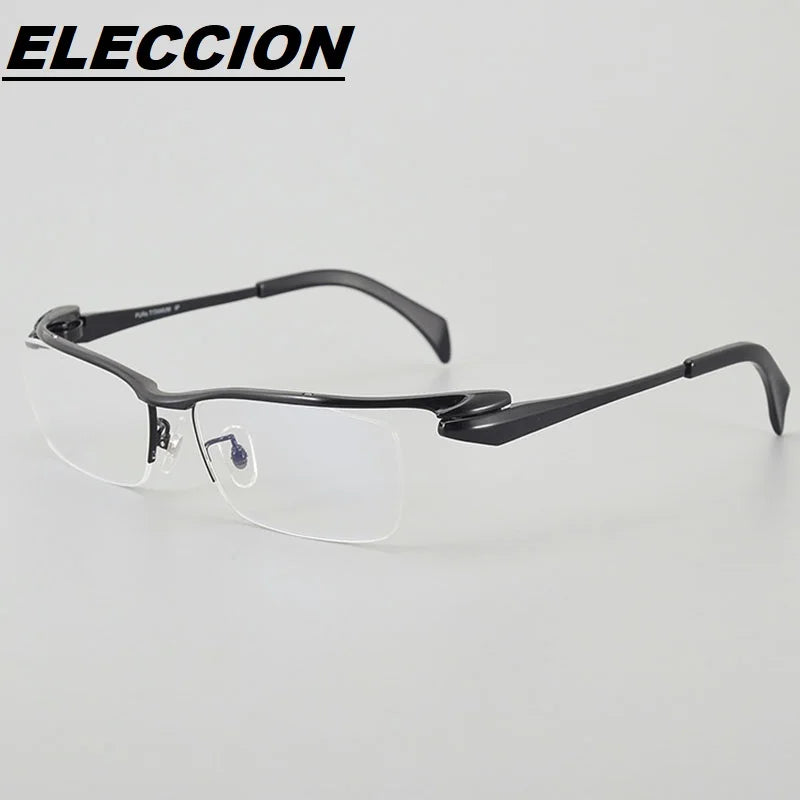 Eleccion Unisex Semi Rim Square Brow Line Titanium Eyeglasses 41153 Semi Rim Eleccion Black CHINA