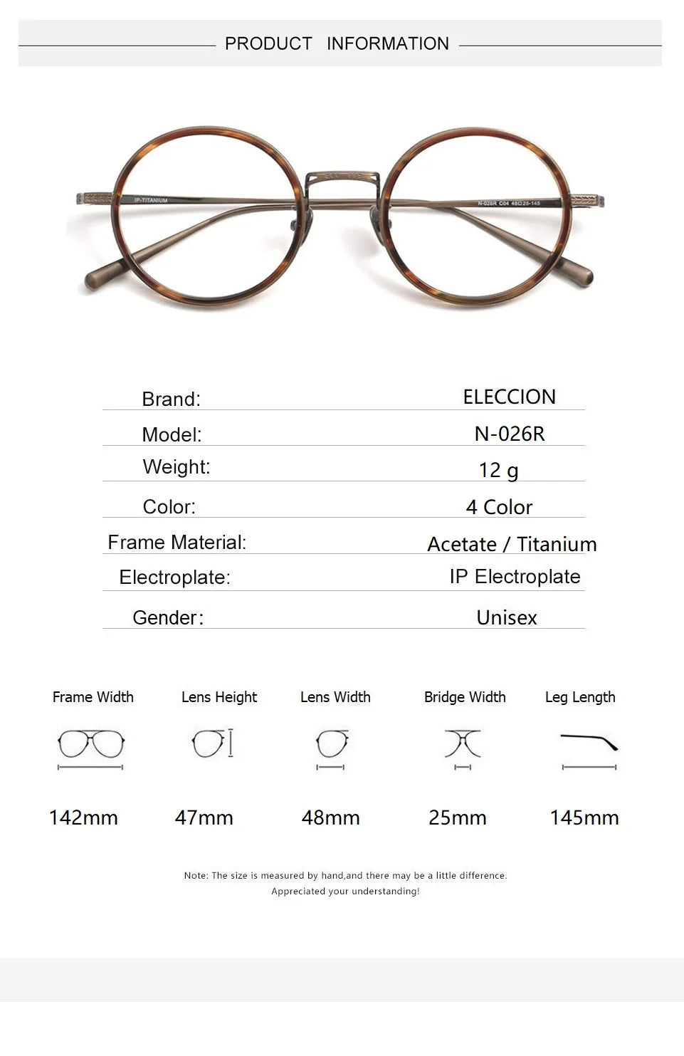 Eleccion Unisex Full Rim Round Titanium Acetate Eyeglasses 42618