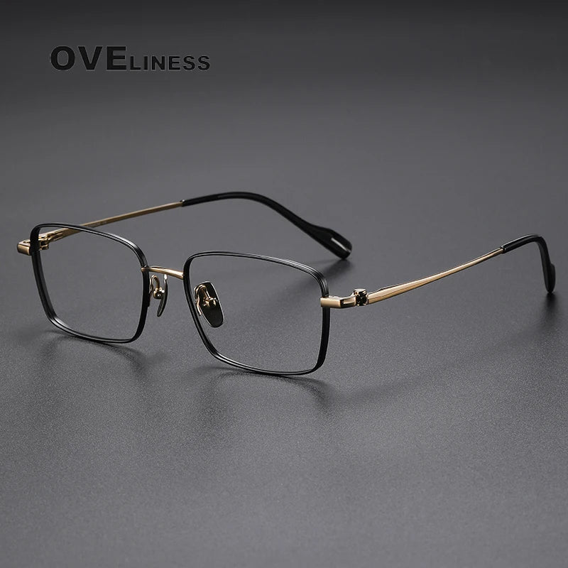 Oveliness Unisex Full Rim Square Titanium Eyeglasses 81015 Full Rim Oveliness black gold  