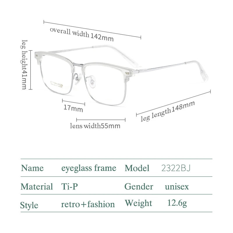 Hotochki Unisex Full Rim Square Titanium Acetate Eyeglasses 942322