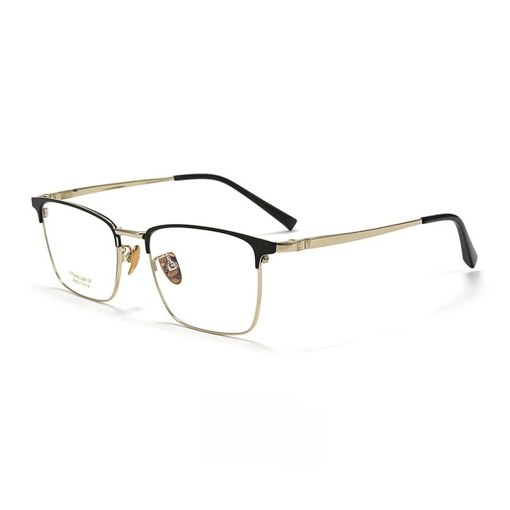 Yimaruili Men's Full Rim Square Titanium Eyeglasses Y26003 Full Rim Yimaruili Eyeglasses Black Gold  