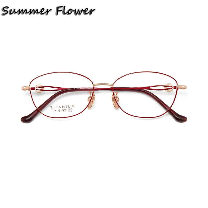 Summer Flower Women's Full Rim Oval Square Titanium Eyeglasses 86192 Full Rim Summer Flower Wine Rose Gold