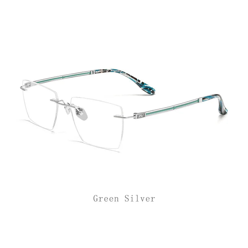 Hdcrafter Unisex Rimless Square Titanium Eyeglasses 6037 Rimless Hdcrafter Eyeglasses Green-Silver  