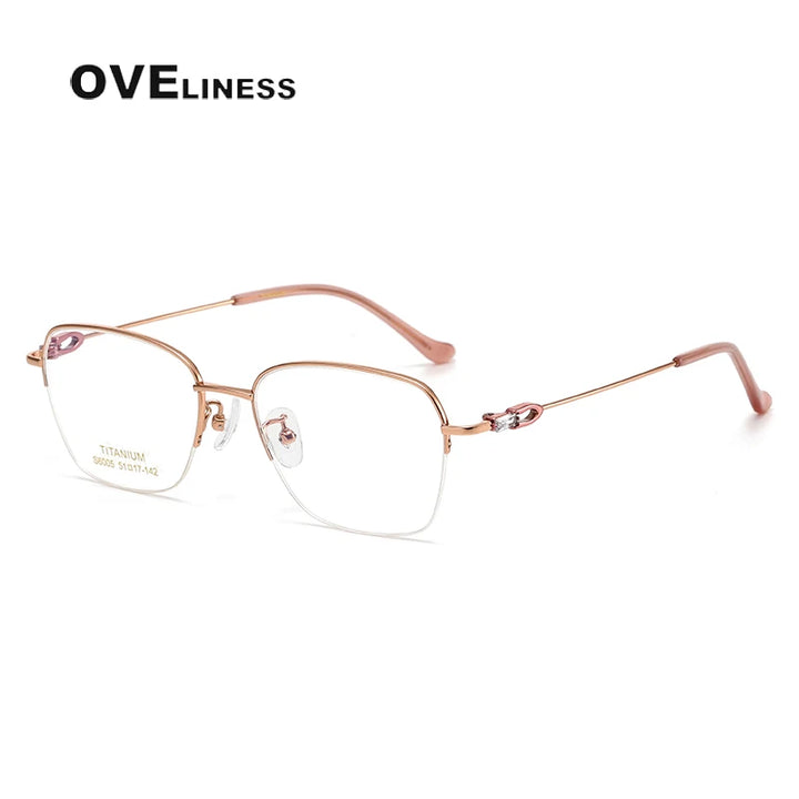 Oveliness Women's Semi Rim Oval Square Titanium Eyeglasses 196005 Semi Rim Oveliness rose gold  