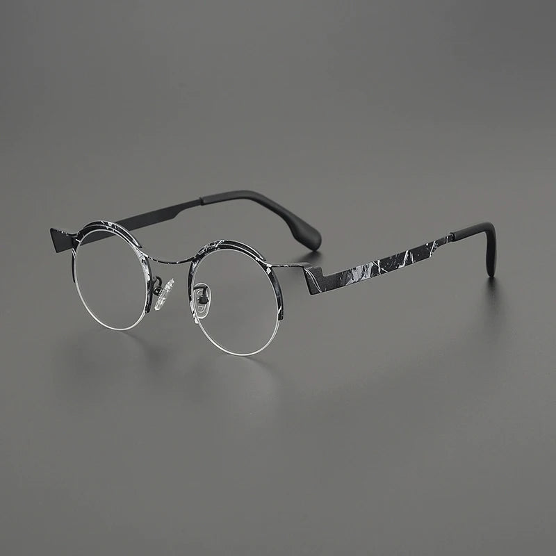 Gatenac Women's Semi Rim Brow Line Round Titanium Eyeglasses G85837