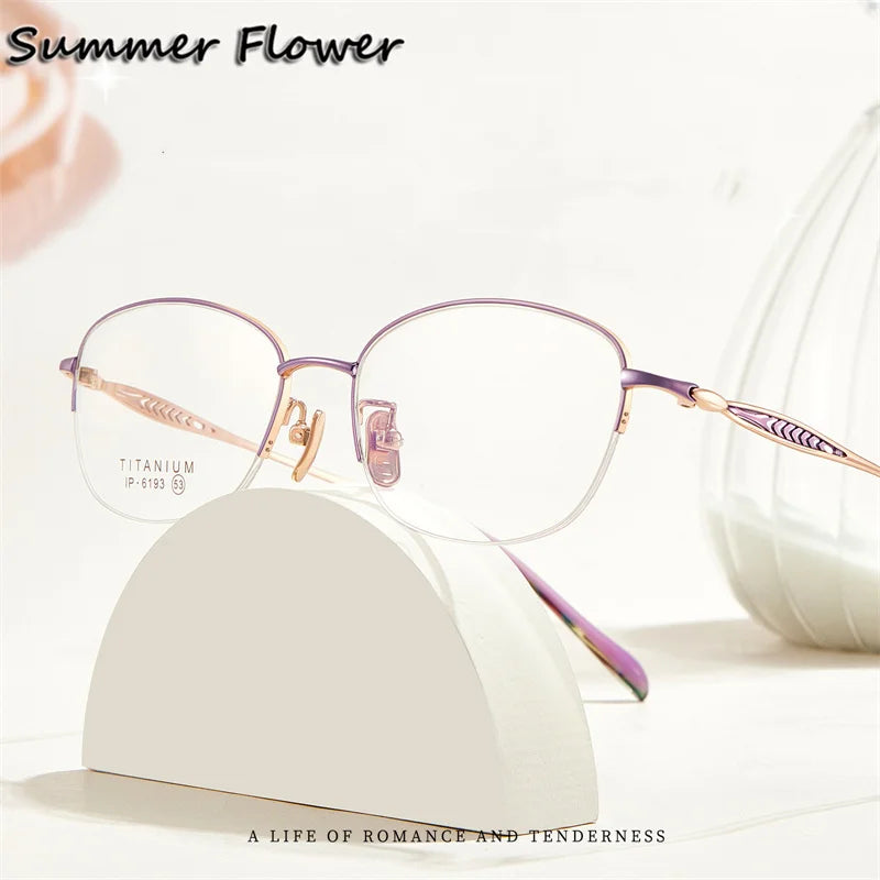 Summer Flower Women's Semi Rim Oval Square Titanium Eyeglasses 86193 Full Rim Summer Flower