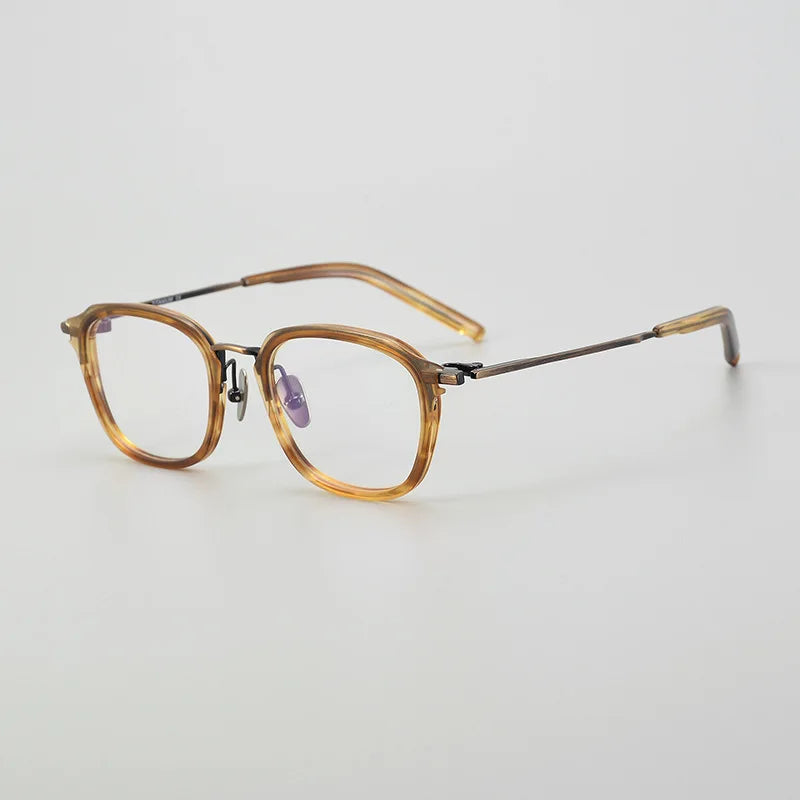 Black Mask Women's Full Rim Square Acetate Titanium Eyeglasses M110 Full Rim Black Mask Amber  