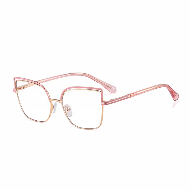 Ralferty Women's Full Rim Square Cat Eye Acetate Alloy Eyeglasses 82148 Full Rim Ralferty C2 Pink CHINA 