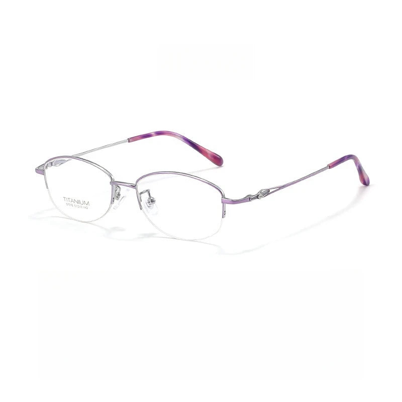 Yimaruili Women's Semi Rim Square Oval Titanium Eyeglasses Y7016 Semi Rim Yimaruili Eyeglasses Purple Silver  