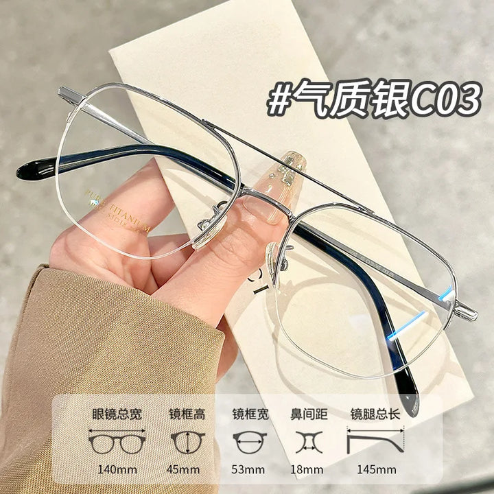 Zirosat Unisex Semi Rim Square Double Bridge Tr 90 Titanium Eyeglasses 159052